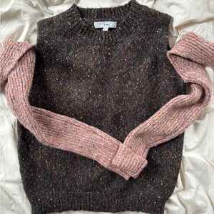 Unique Women's Multicolor Wool Sweater with Shoulder Cutouts